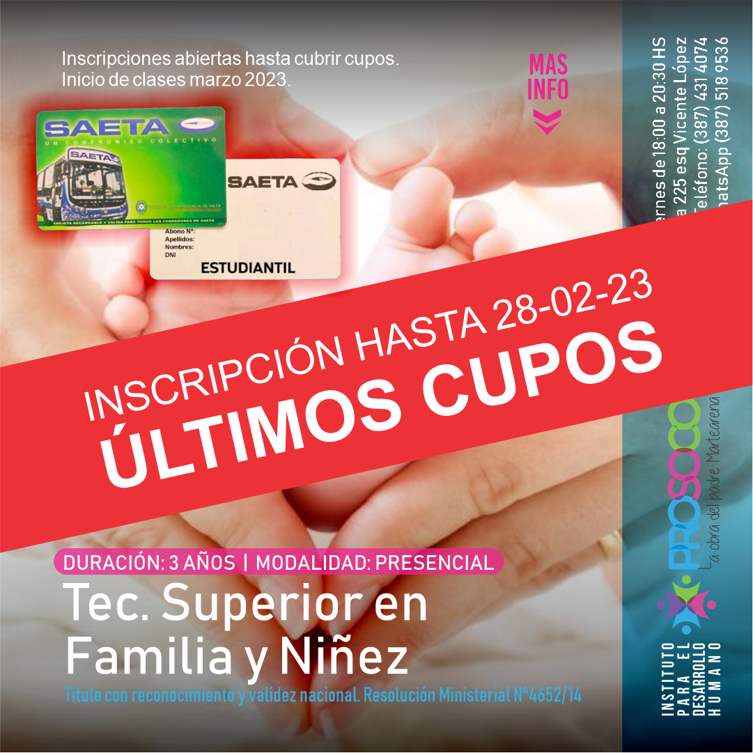 Últimos días de inscripción: Tecnicatura Superior en Familia y Niñez